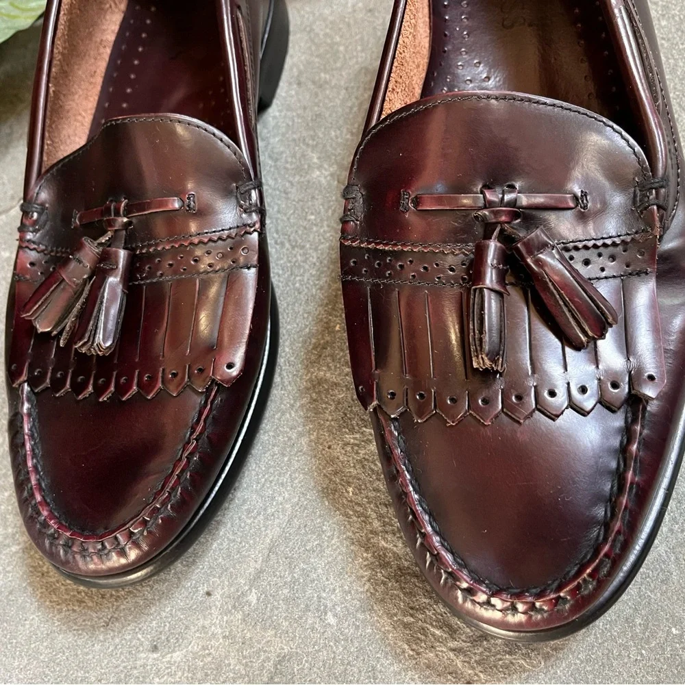 Bass Oxblood Leather Tassel Loafers Men’s 9.5 EEE Brompton Slip On Shoes Brazil